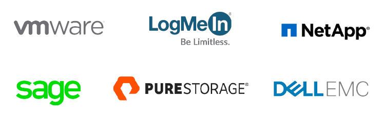 Company testimonials VMware, LogMeIn, NetApp, Sage, Pure Storage, and DellEMC use the XANT Playbooks Platform