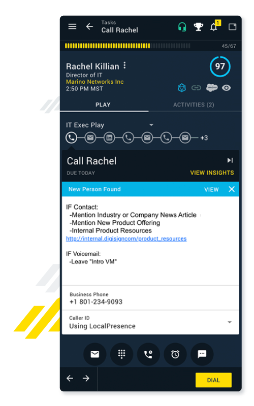 Cadences on Mobile View Cadences display on mobile with current sales rep tasks